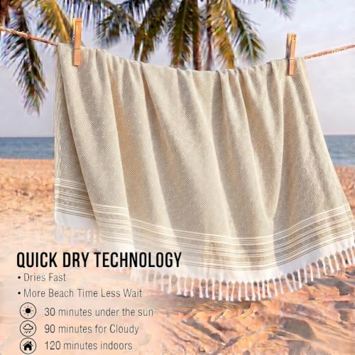 Oversized Turkish Beach Blanket, 82x88 Extra Large Sand-Free Cotton Throw