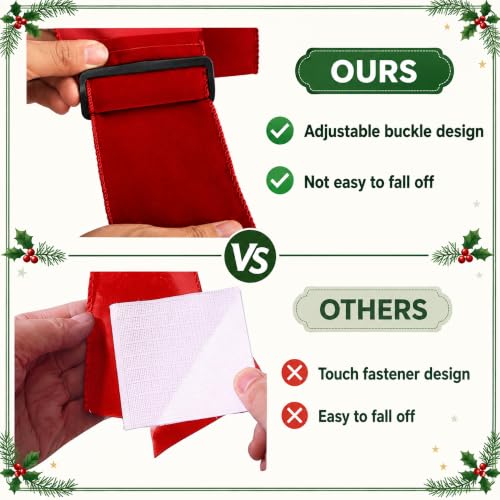 9 Pcs Christmas Red Velvet Cabinet Bows with Adjustable Ribbons - Holiday Kitchen Decor