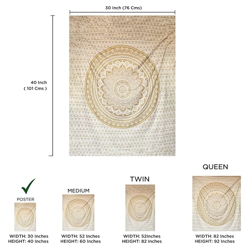 Boho Mandala Tapestry Wall Hanging - White Gold Bedroom Decor (30x40 Inches)