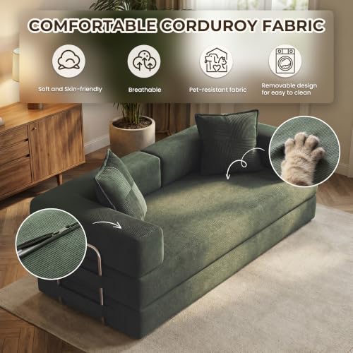 78-Inch Convertible Sofa Bed, 5-in-1 Corduroy Futon Sleeper Couch