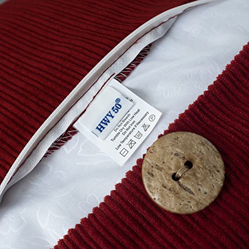 HWY 50 Burgundy Red 18x18 Inch Chenille Throw Pillow Covers (Pack of 2) with 3-Button Detail