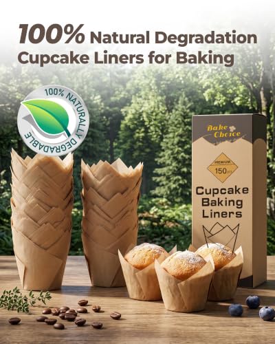 150pcs Tulip Cupcake Liners for Baking Muffins & Cookies - Greaseproof, Heat-Resistant