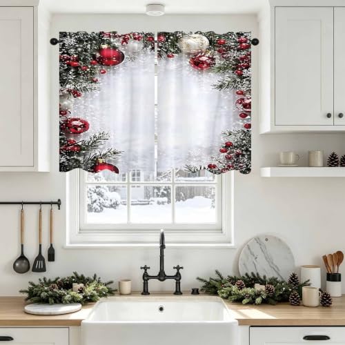DOTOOMA 26x36 Inch White Pine Branch Christmas Kitchen Cafe Curtain Panel