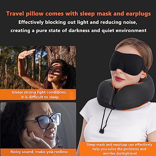 MLVOC Pure Memory Foam Travel Neck Pillow Set with 3D Eye Mask & Earplugs