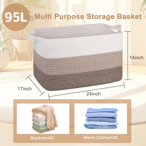 Extra Large Cotton Rope Blanket Basket - 95L Woven Storage Bin for Toys