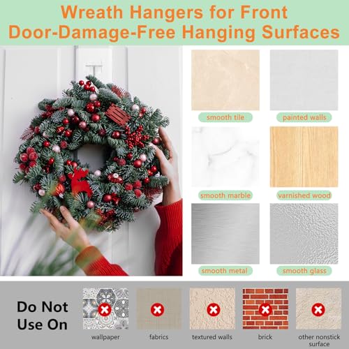10 Pack Heavy-Duty Wreath Hangers for Front Door - Clear Adhesive Hooks