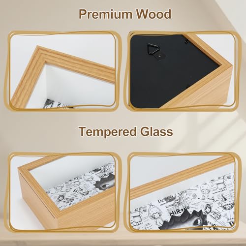 Wall Mounted Wood Display Case with Tempered Glass Door for Collectibles