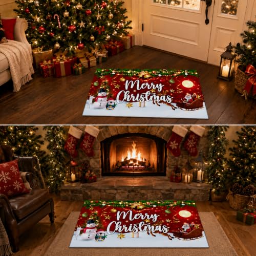 Merry Christmas Door Mat Inserts - Red Holiday Welcome 18 x 30 in