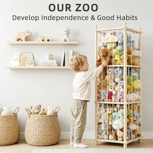 Wooden Stuffed Animal Storage Zoo - 54" Plush Toy Organizer Tower