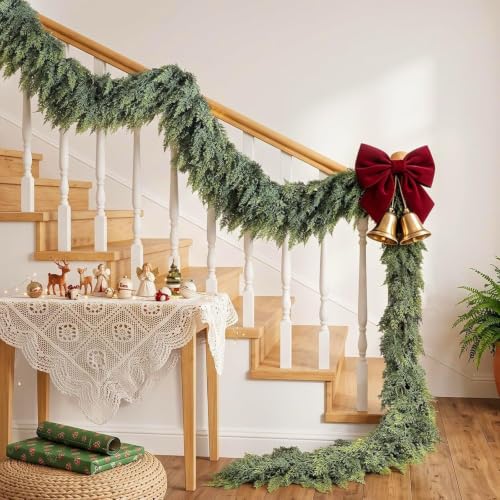 9ft Cedar Garland - Real-Touch Artificial Greenery for Mantel, Staircase & Window Decor