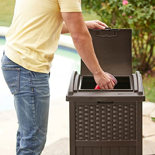 Outdoor Resin Trash Can 33 Gallon Hideaway with Lid for Patio and Yard