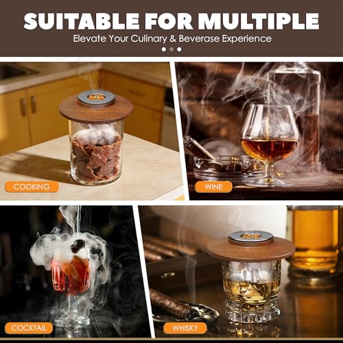 Whiskey Smoking Kit with Sapele Wood & Stainless Steel Filters - 4 Flavor Chips, Cocktail & Spirit Infuser