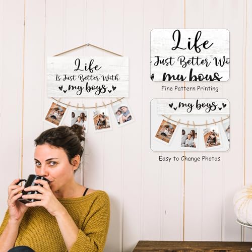 My Boys Wall Photo Frame - Rustic Hanging Picture Display for Mom Gifts