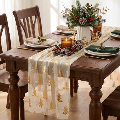 Artscope 6-Pack Gold Gauze Christmas Tree Table Runners 28x120 Inches - Beige