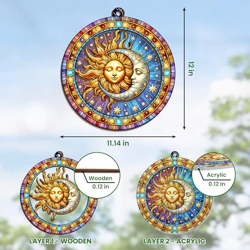 OASSIE Sun and Moon Suncatcher Decor - Double Layered Window Hanging, Celestial Boho Home Gift