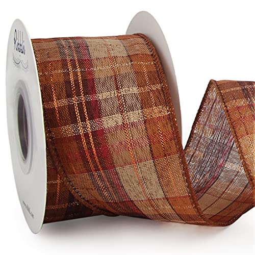 Fall Plaid Burlap Wired Ribbon with Gold Foil - 2.5 in x 10 Yards