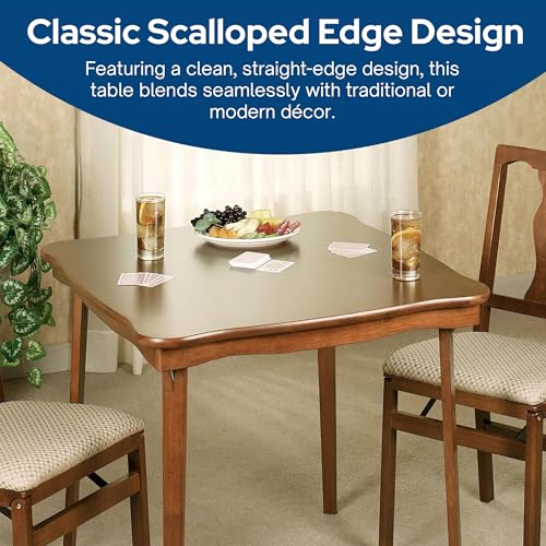 Stakmore Cherry Folding Square Table with Scalloped Edge - Durable Solid Wood