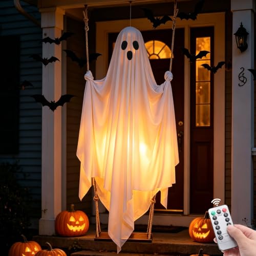 Light Up Hanging Halloween Ghost Decoration with Remote LED Lights
