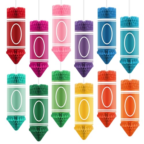 12pcs Back to School Crayon Hanging Honeycomb Decorations for Classrooms