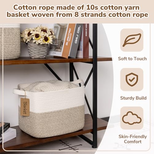 Woven Cotton Rope Storage Basket with Writable Labels 13x10x9