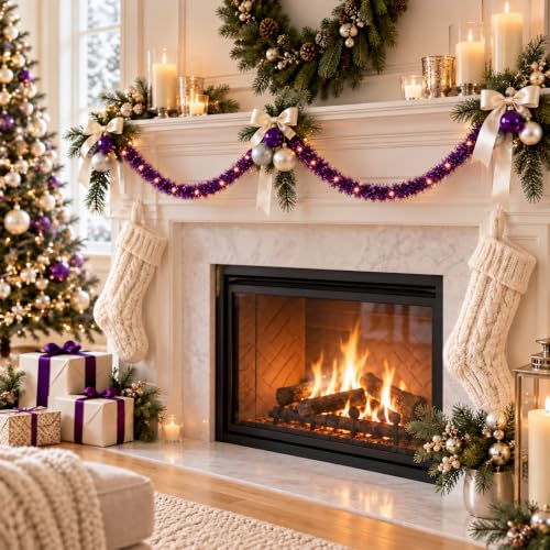 Purple Foil Tinsel Garland 15 Yards Christmas Decorations Thick Multi-Layer