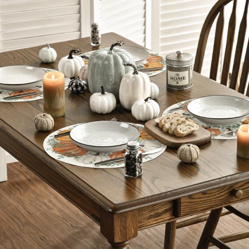 Artoid Mode Pumpkin Eucalyptus Round Fall Placemats Set of 4 - 14 Inch Beige & Orange