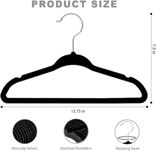 BAGAIL 50-Pack Kids Velvet Hangers - Non-Slip 14-Inch Baby Clothes Hangers for Infants/Toddlers | Black