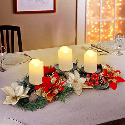 Christmas Poinsettia Table Centerpiece with 3 Flameless LED Candles