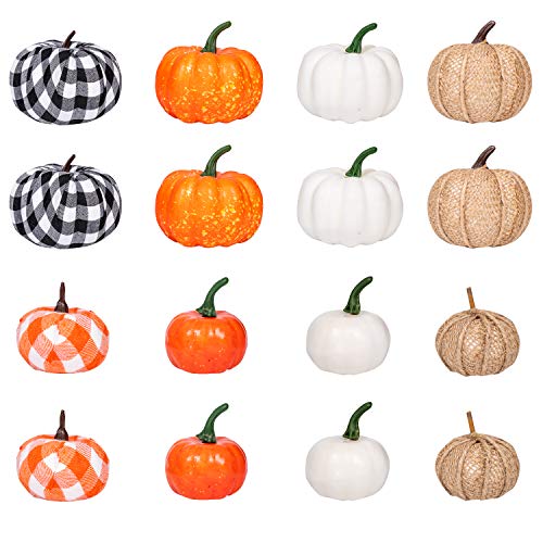 16-Piece Artificial Pumpkin Set, Assorted Faux Foam Pumpkins for Fall Decor