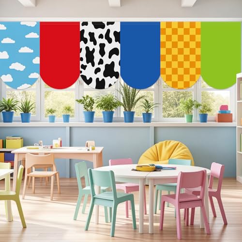 6-Piece Cartoon Story Classroom Curtains Set, 24 x 36 Inch Window Drapes