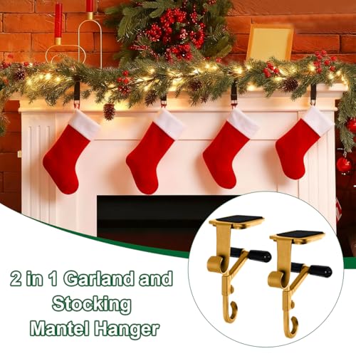 Adjustable Fireplace Stocking and Garland Hanger, 3-Pack Gold Metal Hooks