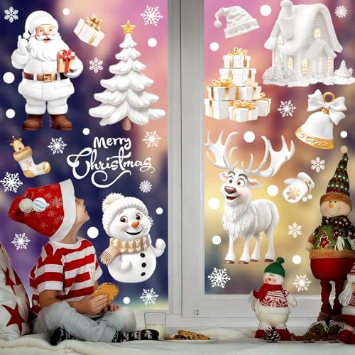 Bloss Christmas Window Clings 190pc Snowflake Snowman Reusable Indoor/Outdoor Decor – Snowman Variation