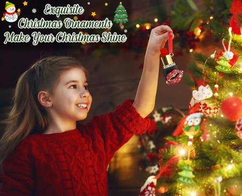 Lipstick Christmas Ornament - Makeup Ornaments for Tree Charm Red