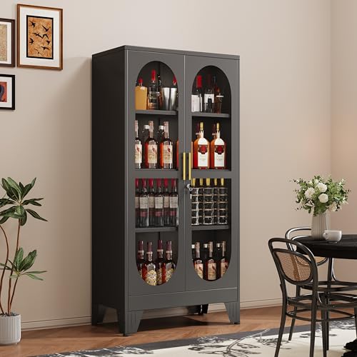 61-Inch Tall Metal Curio Cabinet with Glass Doors and Locking Storage