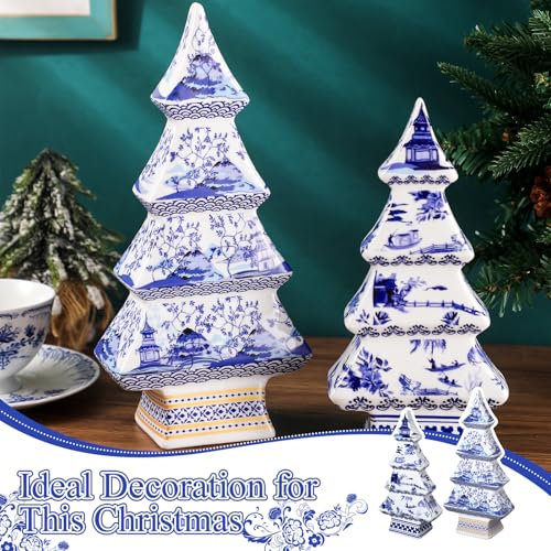 Bucherry 2 Pcs Chinoiserie Christmas Tree 12" 10" Elegant Style – Set of 2 Porcelain Trees