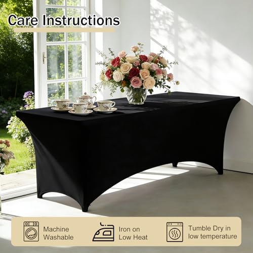 6ft Folding Table with Black Spandex Cover Set for Events and Parties