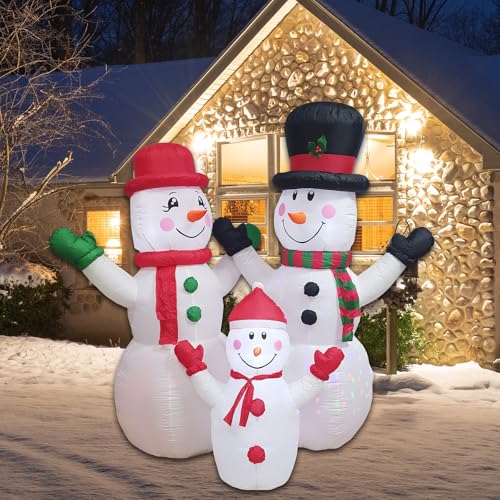 7FT Inflatable Snowman Family Decorations with Rotating Lights - Outdoor Xmas Yard Lawn Holiday Party