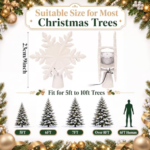 Seenelling Cream Velvet Christmas Tree Topper with LED Snowflake Projection - White