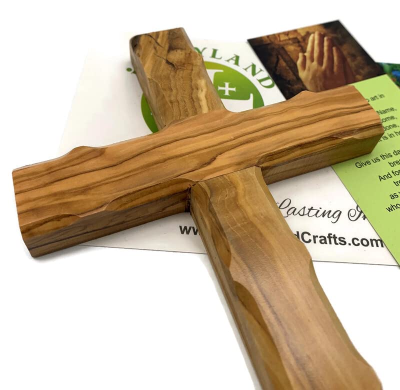 Hand-Carved Olive Wood Wall Cross - 6.2" Holy Land Religious Decor