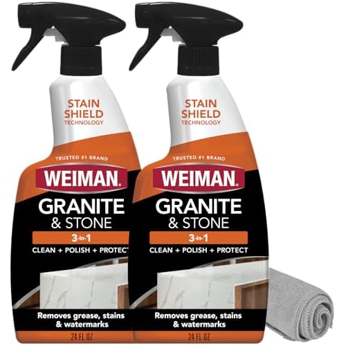 Weiman Granite Cleaner Polish and Protect, Streak Free, pH Neutral Formula for Daily Use on Interior & Exterior Natural Stone with Microfiber Towel, 3 in 1-2 Pack