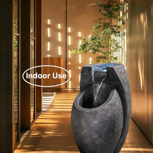 21.5-inch 2-Tier Cascading Water Fountain with LED Lights for Garden Patio