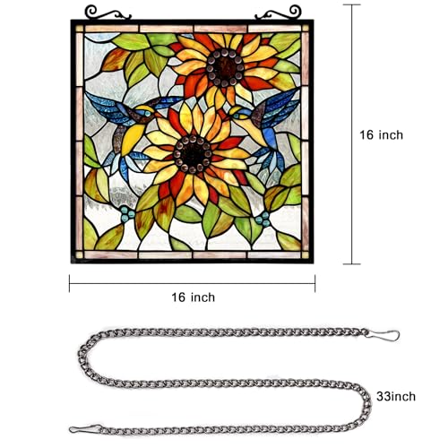 Handcrafted Sunflower Stained Glass Window Panel with Birds