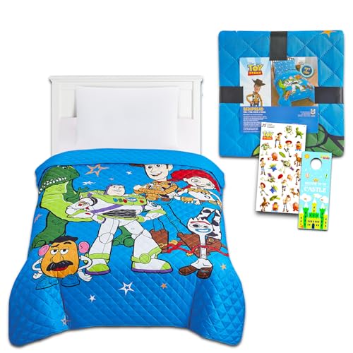 Twin Size Character Quilted Bedspread Bundle with Stickers for Kids