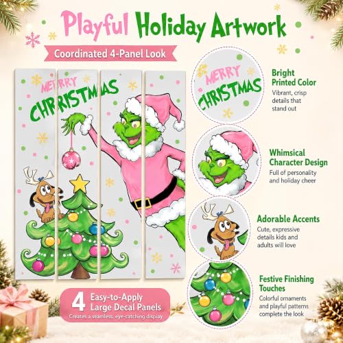 Pycat Pink Variation Christmas Window Decals Set with Green Santa & Tree - Easy Peel