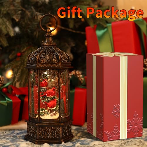 12.6 Inch Cardinal Snow Globe with Music & Lights - Christmas Decor, USB Powered, Gift Idea