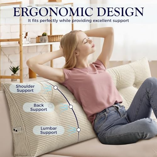 Wedge Backrest Pillow for Reading & Support - Grey Corduroy