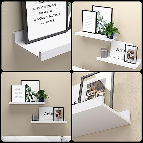White Floating Wall Shelves with Lip Set of 2 - 16-Inch Display Ledge