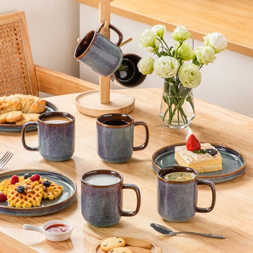 Vancasso Blue 12oz Ceramic Coffee Mugs Set of 6 - Unique Reactive Glaze, Dishwasher & Microwave Safe, Perfect for Hot Beverages