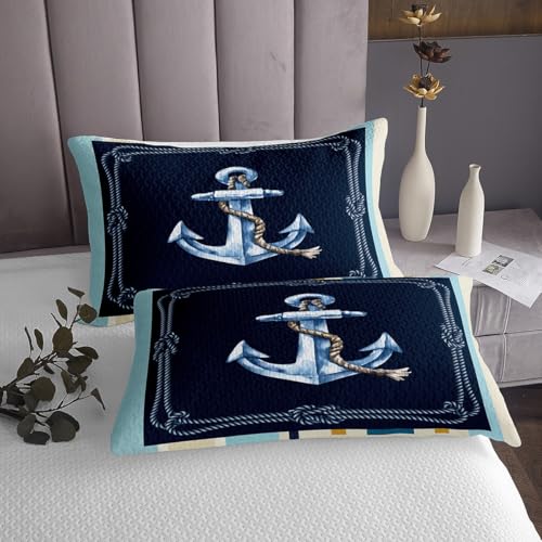 Feelyou Watercolor Anchor Ocean Twin Size Bedspread & Pillow Sham Set - Multi 41