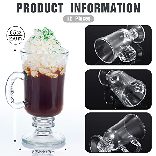 Sieral 12 Pcs Irish Coffee Mugs 8.5 oz Clear Glass with Handle - Set of 12